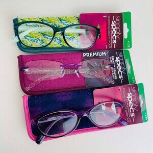 RG0353 Lot of 3 Simply Specs Foster Grant Women's Reading Glasses W/ Case +1.75